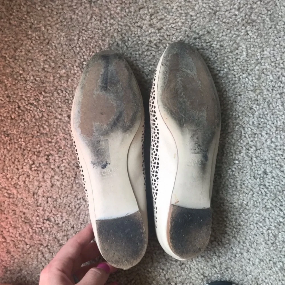 J.Crew Sz 6 nora 100% leather ivory cream pointelle crochet ballet flats slip on - Picture 6 of 6